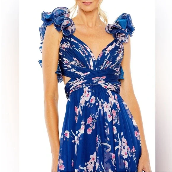 MAC DUGGAL 68520
Indy A-Line Ruffled Back-Lace Chiffon Gown sz 2 - Picture 5 of 5